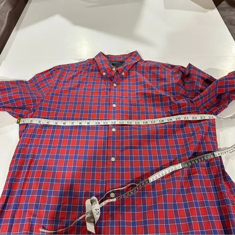 Banana Republic Camden Fit Red &‎ Purple Plaid Print Long Sleeve Button Down XL